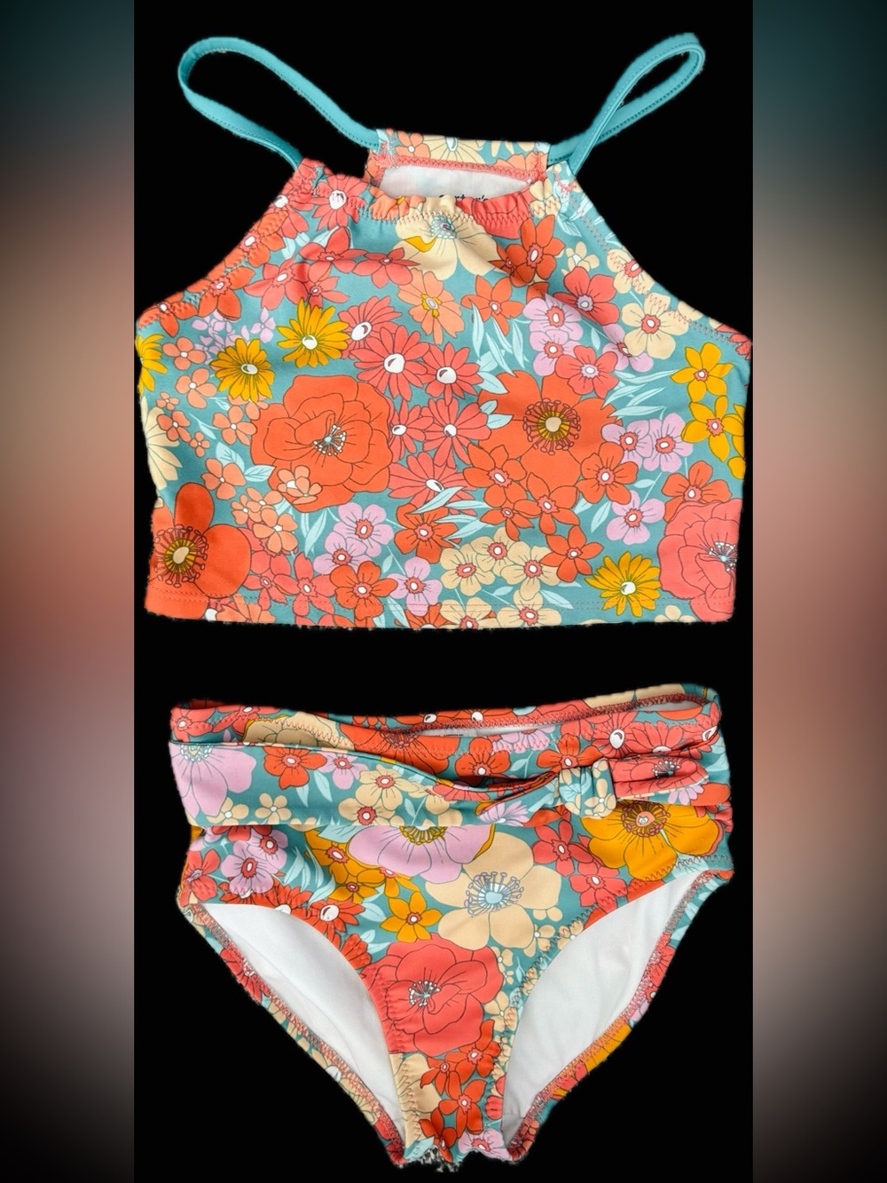 Carter's Coral & Teal Floral Bikini Top Set. Size: Girls  8 REG